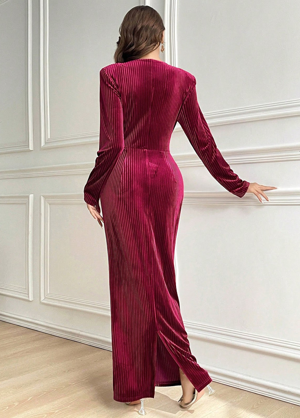 Бордовое вечернее платье SHEIN однотонное