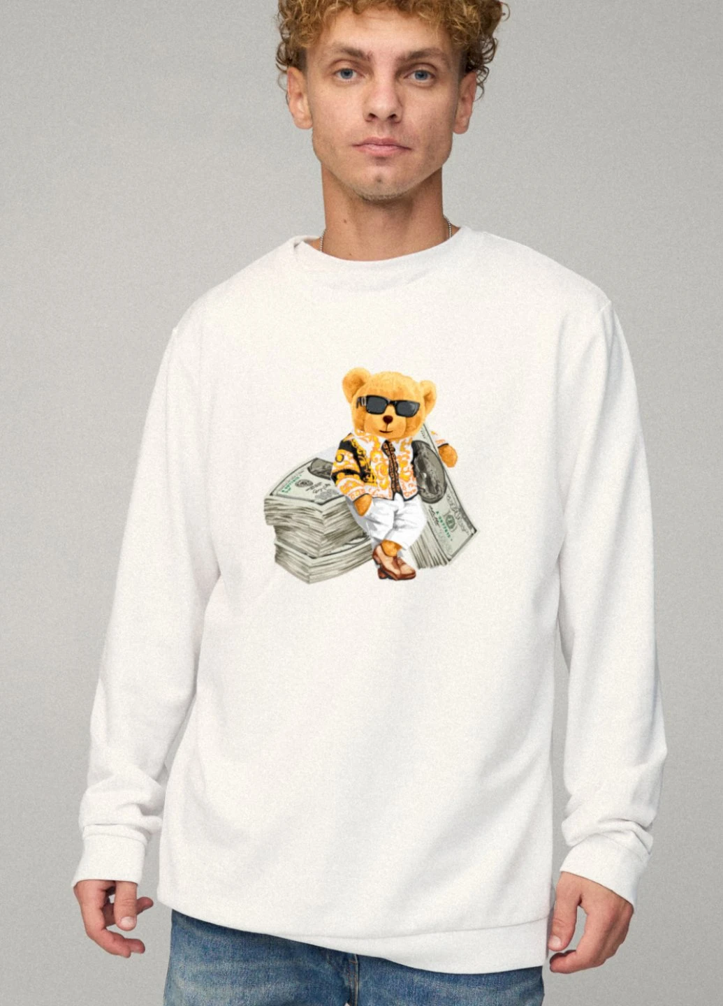 Білий світшот чоловічий oversize /no flis/ YAPPI малюнок (251791258)