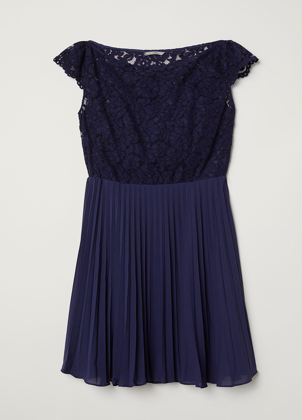 Темно-синее коктейльное сукня клеш, плиссированное H&M однотонное