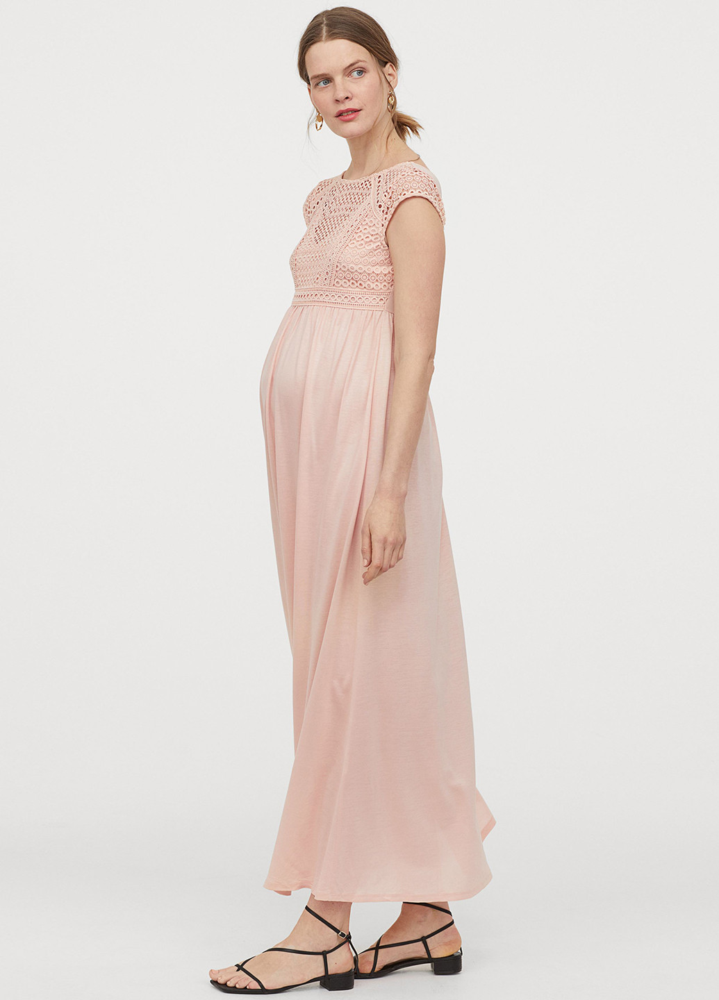 Светло-розовое кэжуал платье для беременных клеш H&M однотонное
