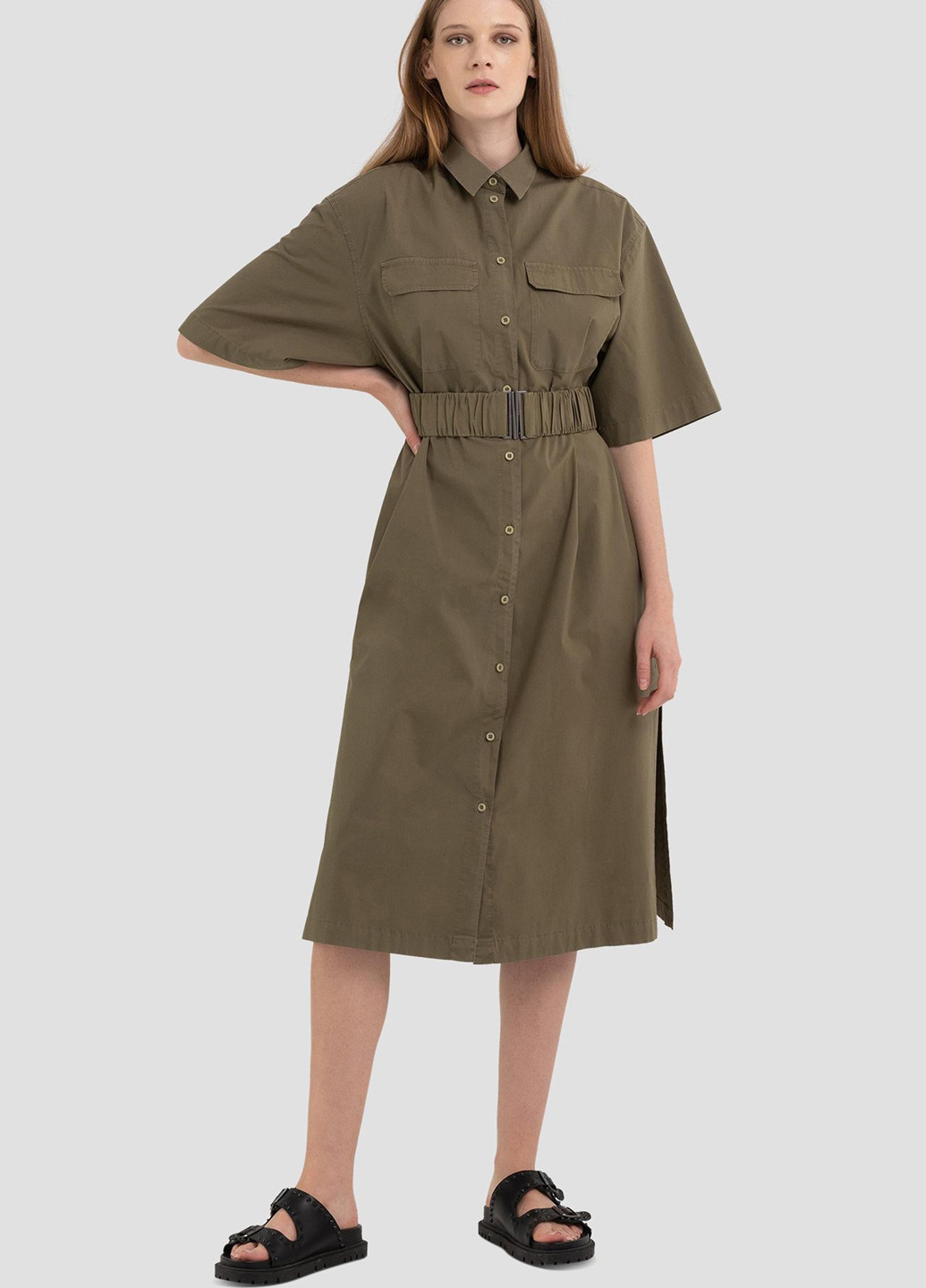 Оливкова (хакі) кежуал сукня сукня-сорочка Replay однотонна