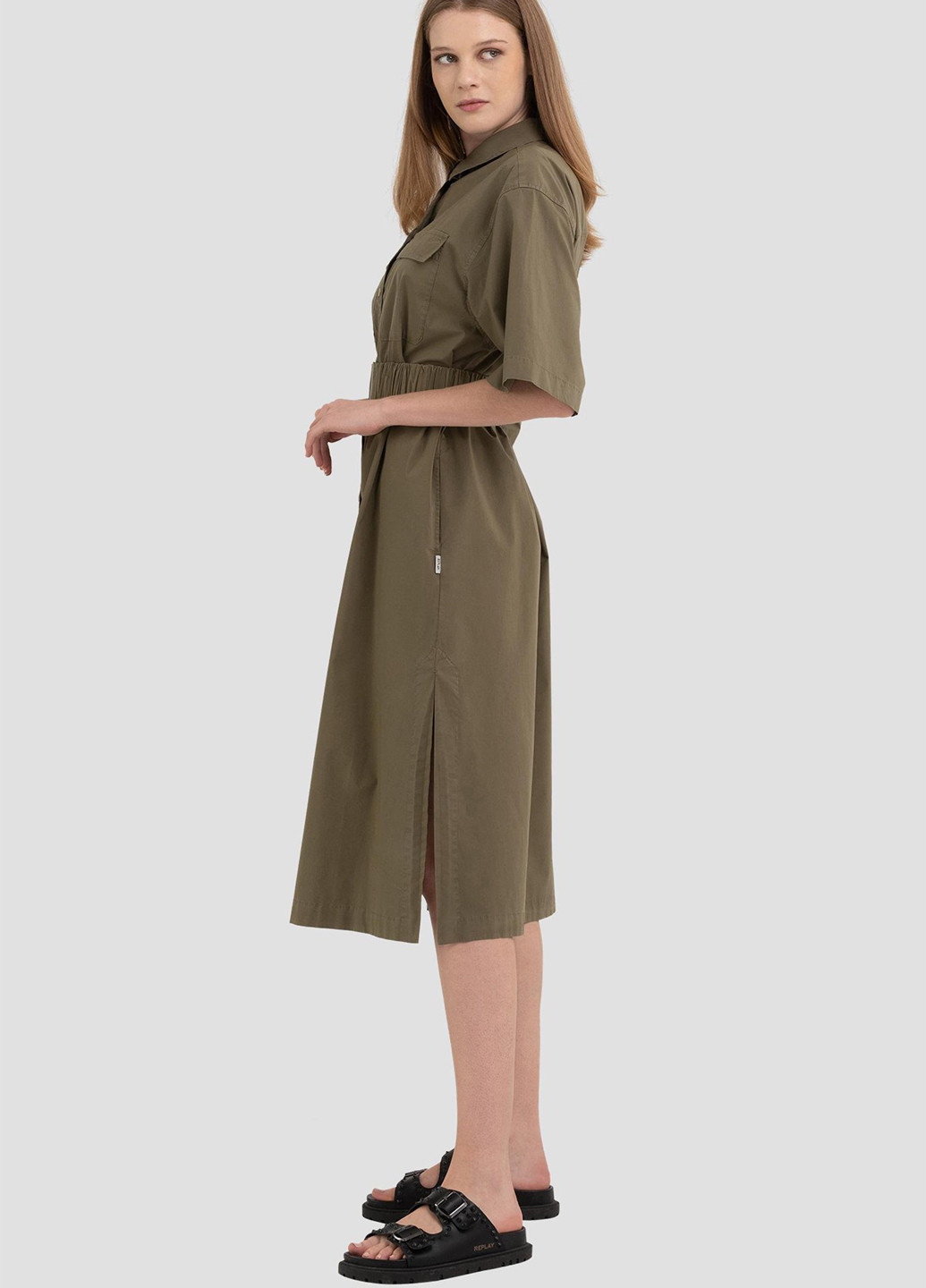 Оливкова (хакі) кежуал сукня сукня-сорочка Replay однотонна