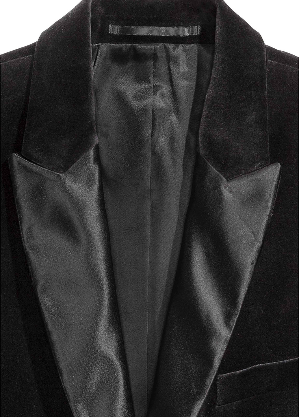 Пиджак H&M однотонный чёрный деловой хлопок, велюр