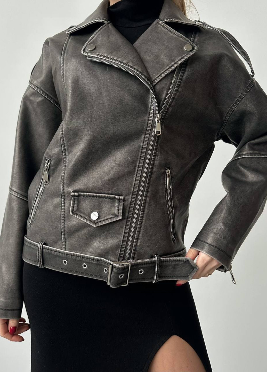 Темно-сіра демісезонна куртка косуха No Brand