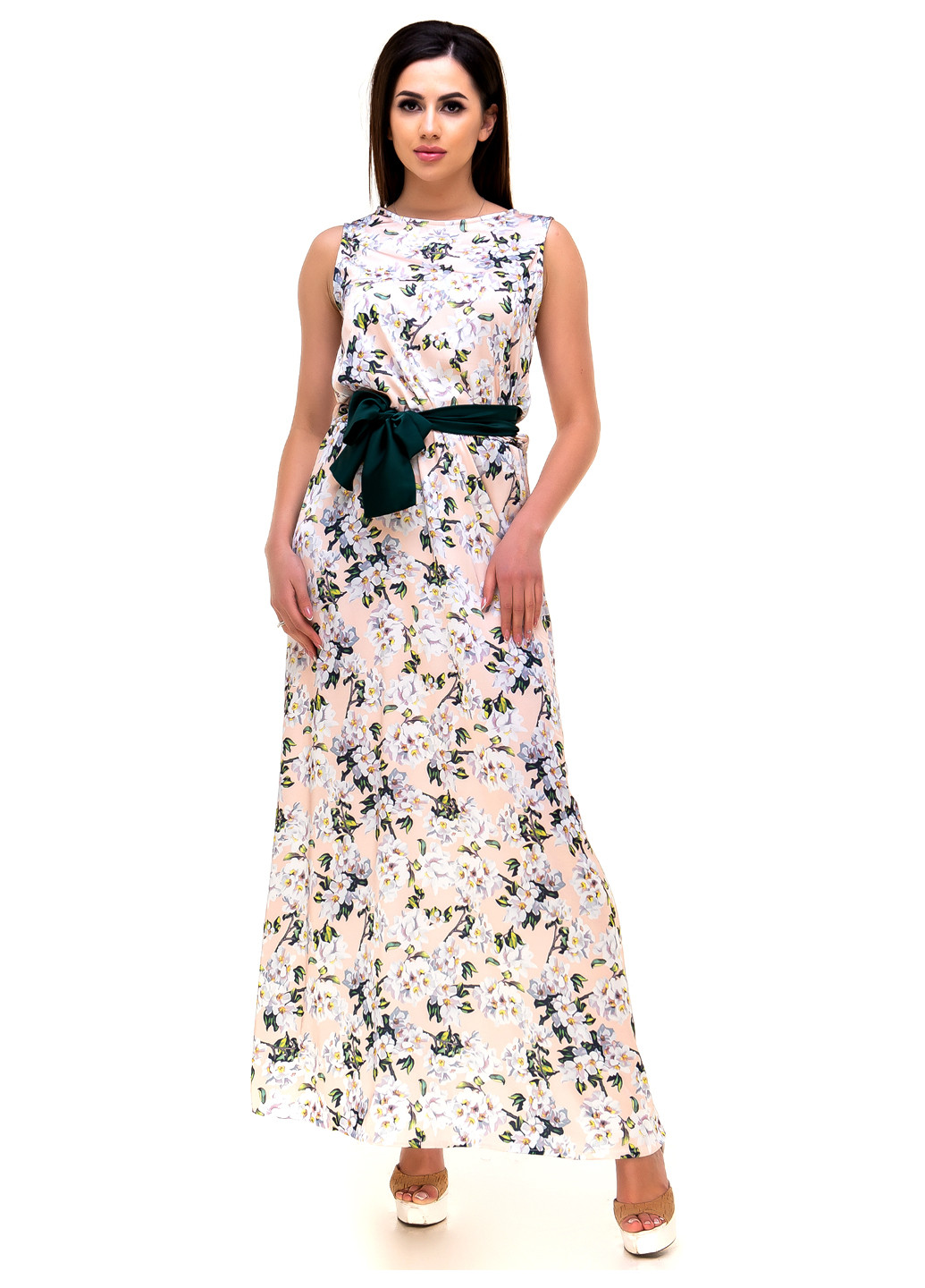 Персиковое кэжуал платье Ravol с цветочным принтом
