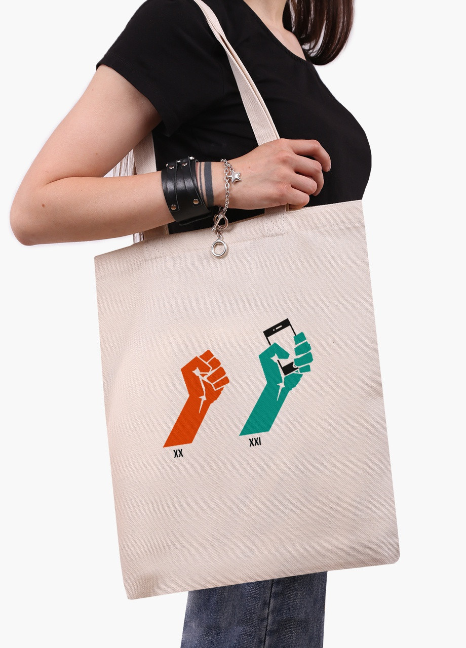 Эко сумка шоппер белая 20 век/21 век (20th century/21st century) (9227-1985-WT) Еко сумка шоппер біла 41*35 см MobiPrint (215943911)