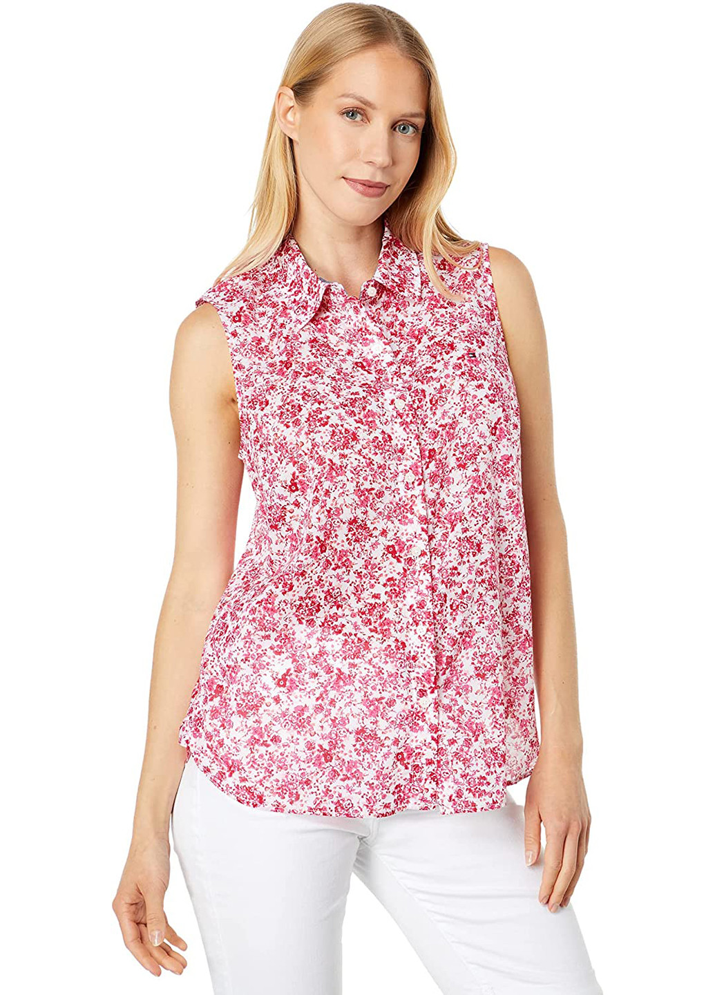 Розовая кэжуал рубашка с цветами Tommy Hilfiger