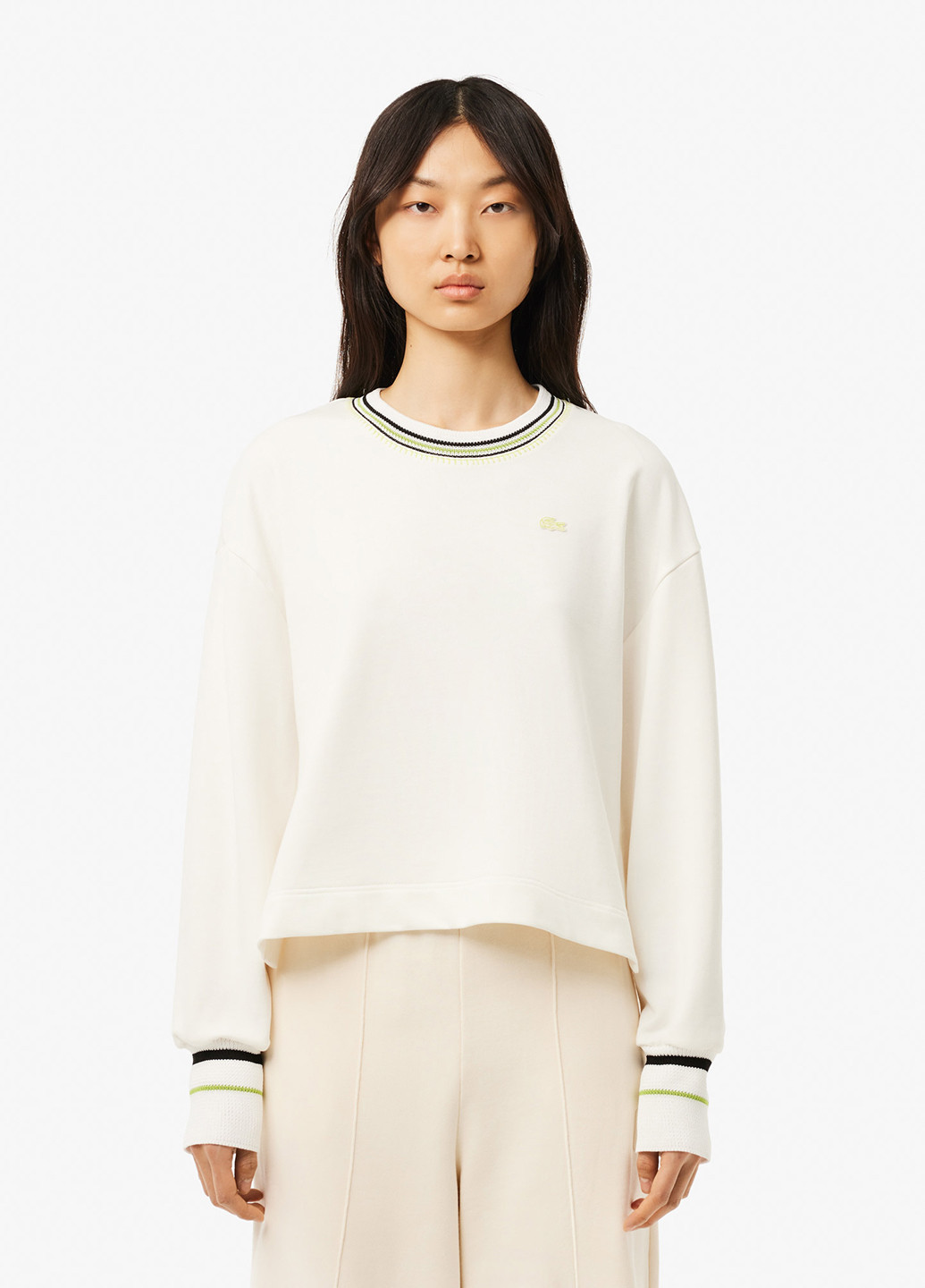 Молочний світшот Lacoste однотонний нашивки (329629196)