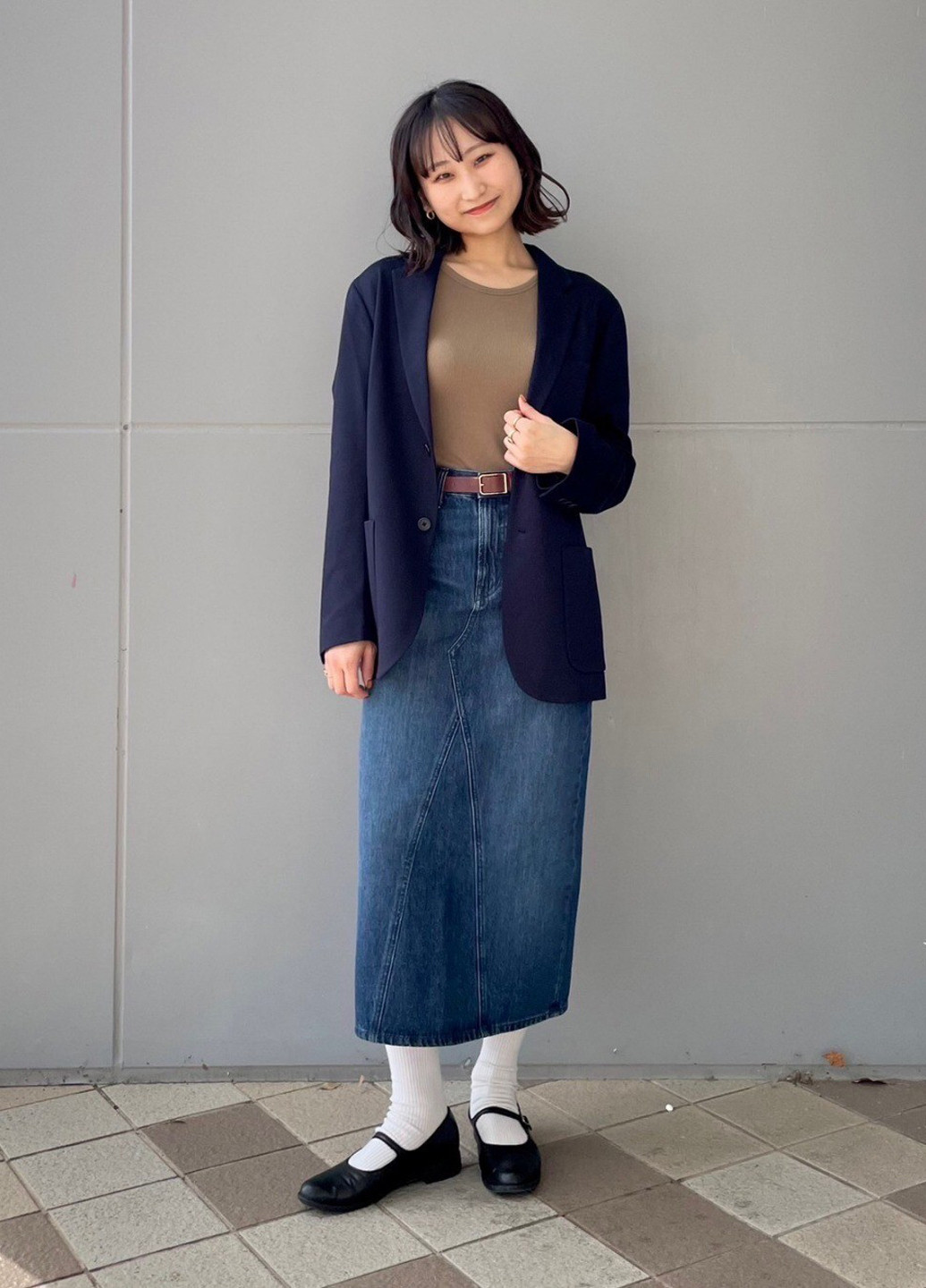 Синяя джинсовая однотонная юбка Uniqlo карандаш