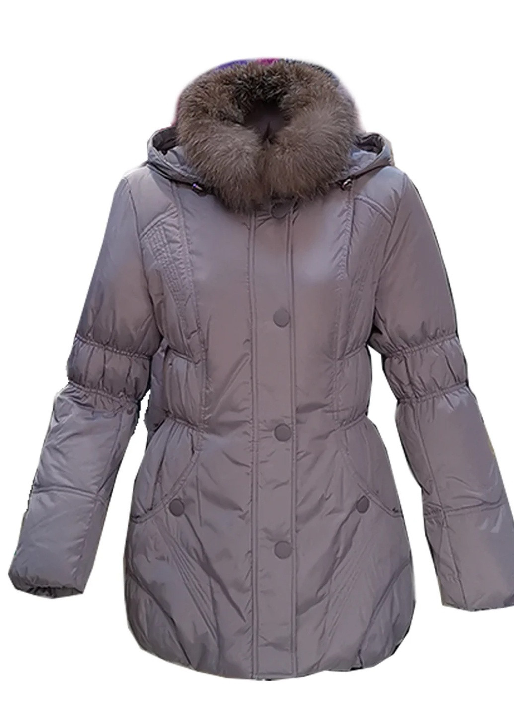 Світло-лілова зимня пуховик з капюшоном з хутром лисиці City Classic