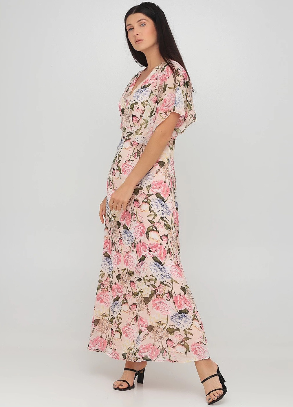 Комбинированное кэжуал платье клеш с цветочным принтом Mela London