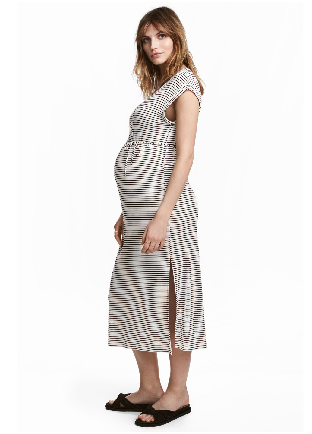 Молочное кэжуал платье для беременных H&M в полоску