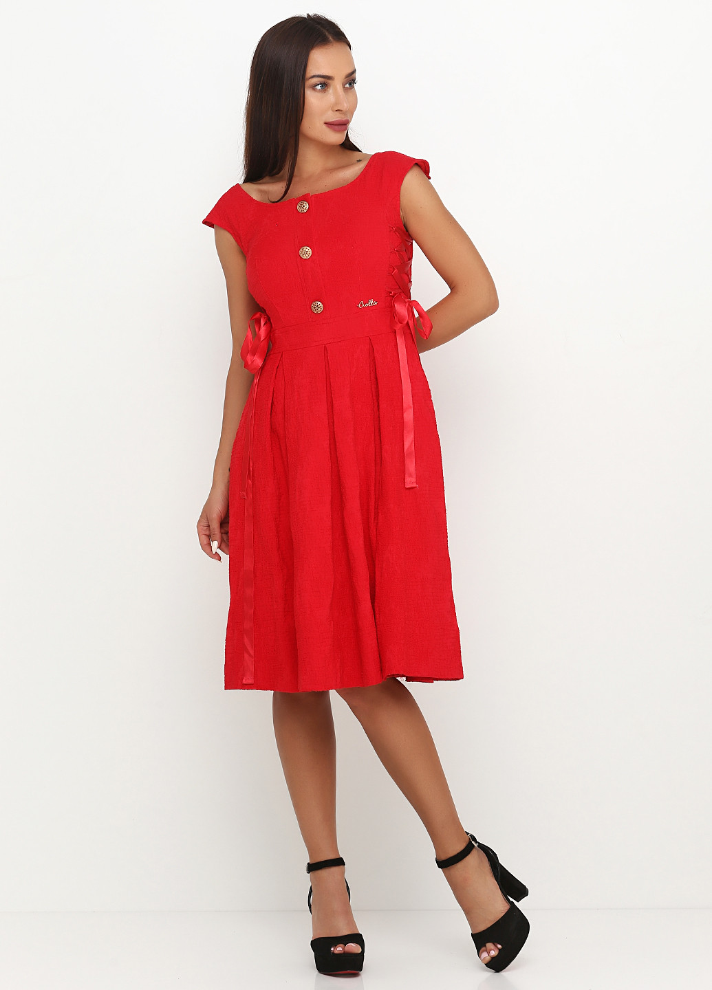 Красное кэжуал платье Sassofono однотонное