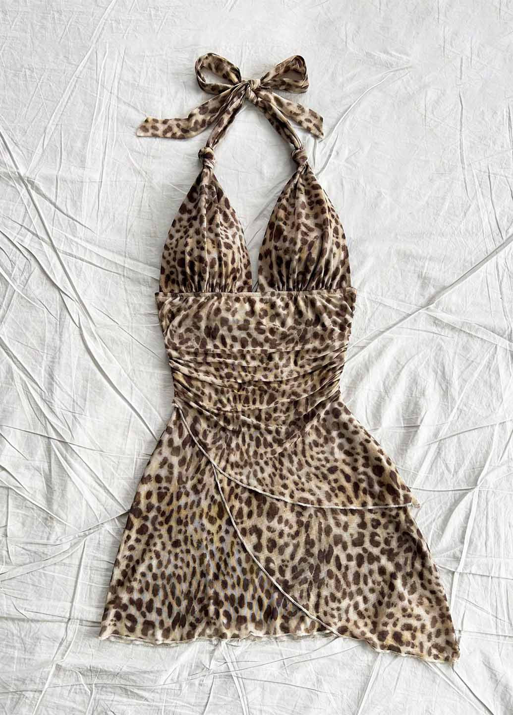 Коричневое кэжуал платье а-силуэт, с открытой спиной SHEIN леопардовый