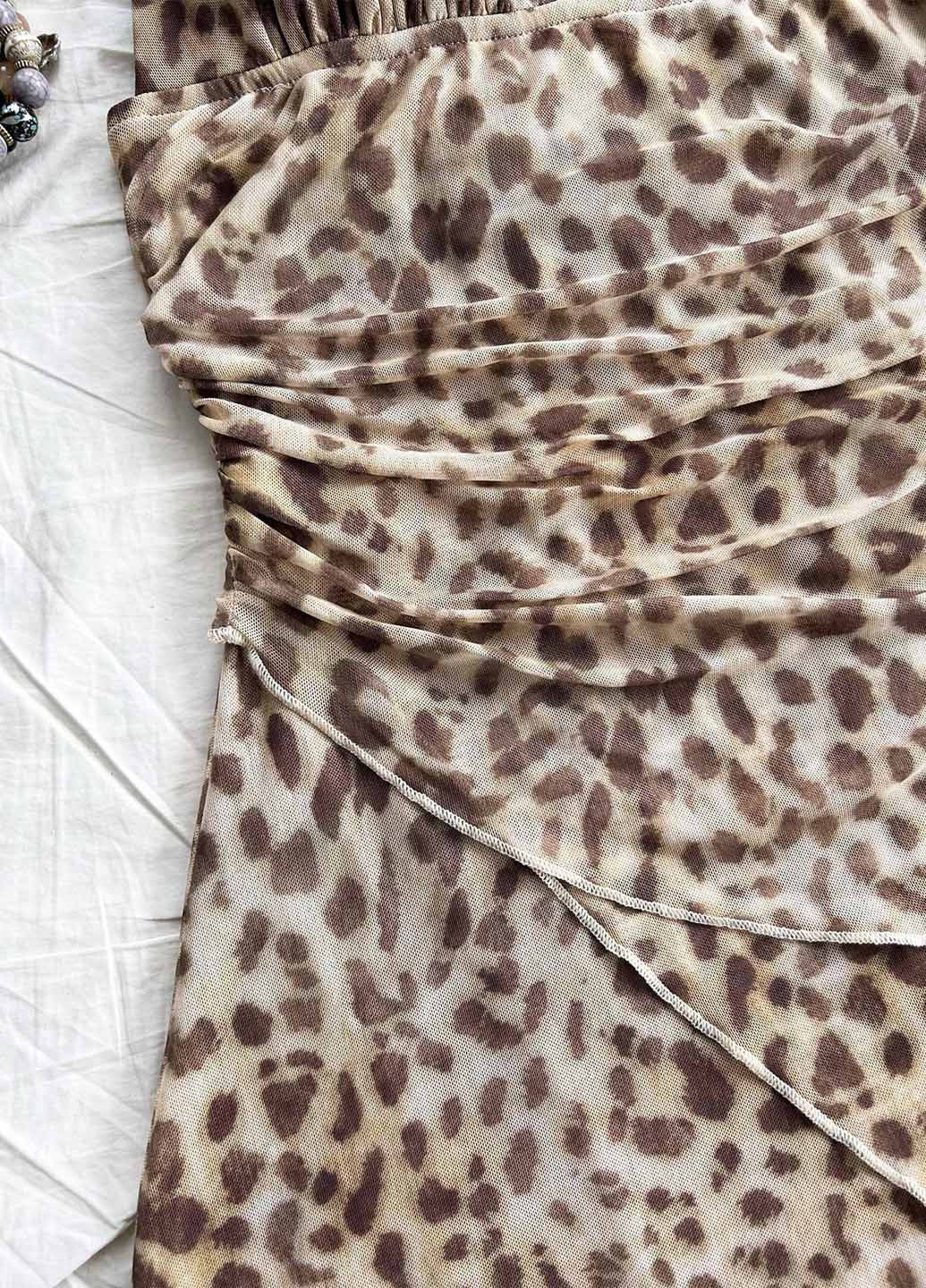 Коричневое кэжуал платье а-силуэт, с открытой спиной SHEIN леопардовый