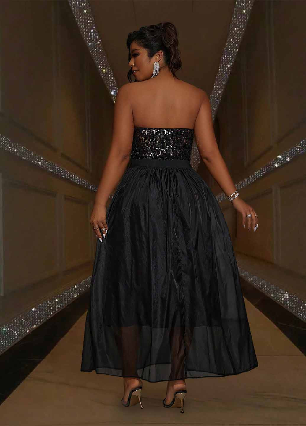 Чорна вечірня сукня з пишною спідницею, бандо SHEIN однотонна