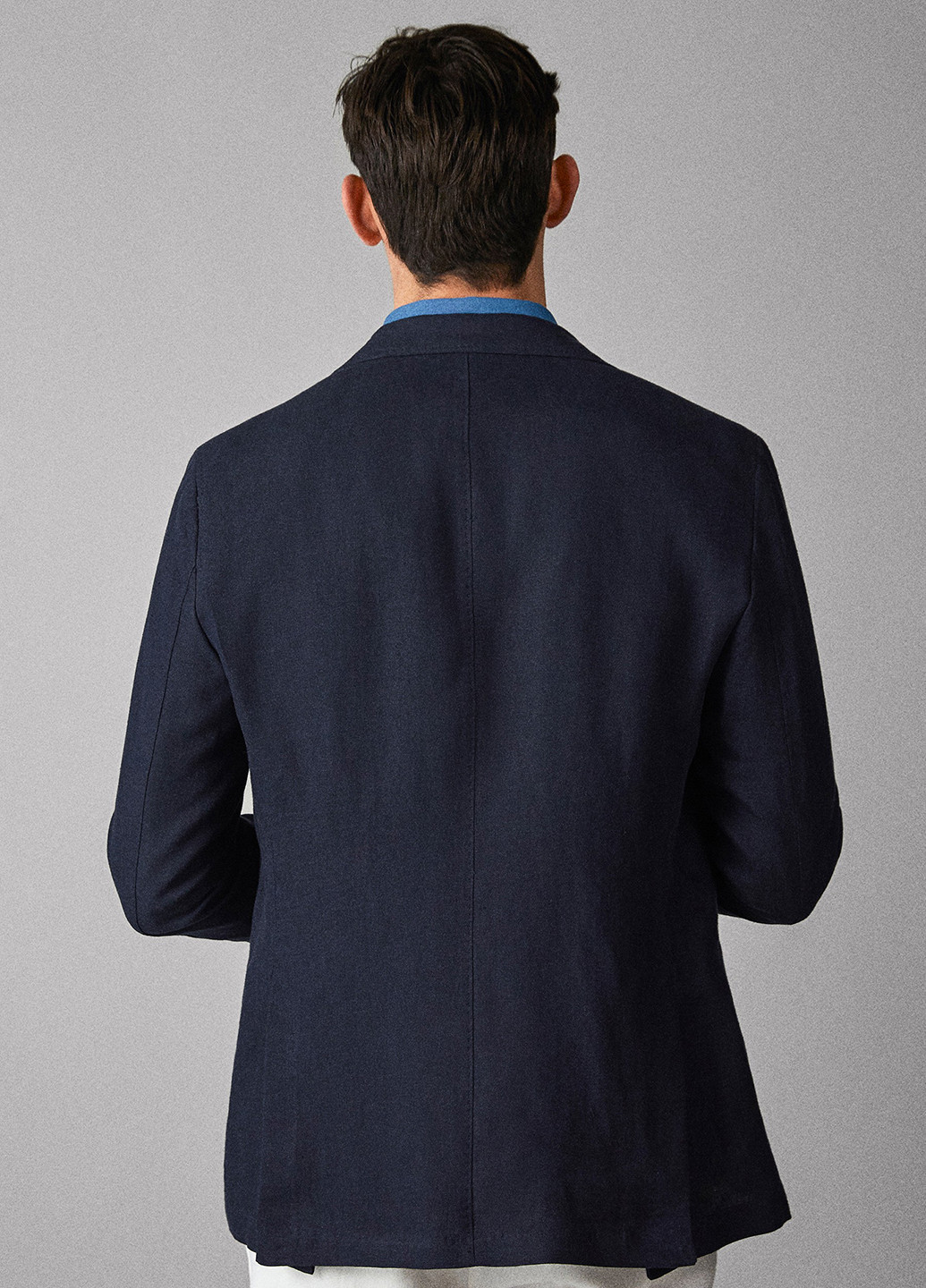 Пиджак Massimo Dutti однотонный тёмно-синий кэжуал лен
