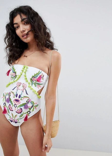 Білий літній цілісний купальник бандо Asos