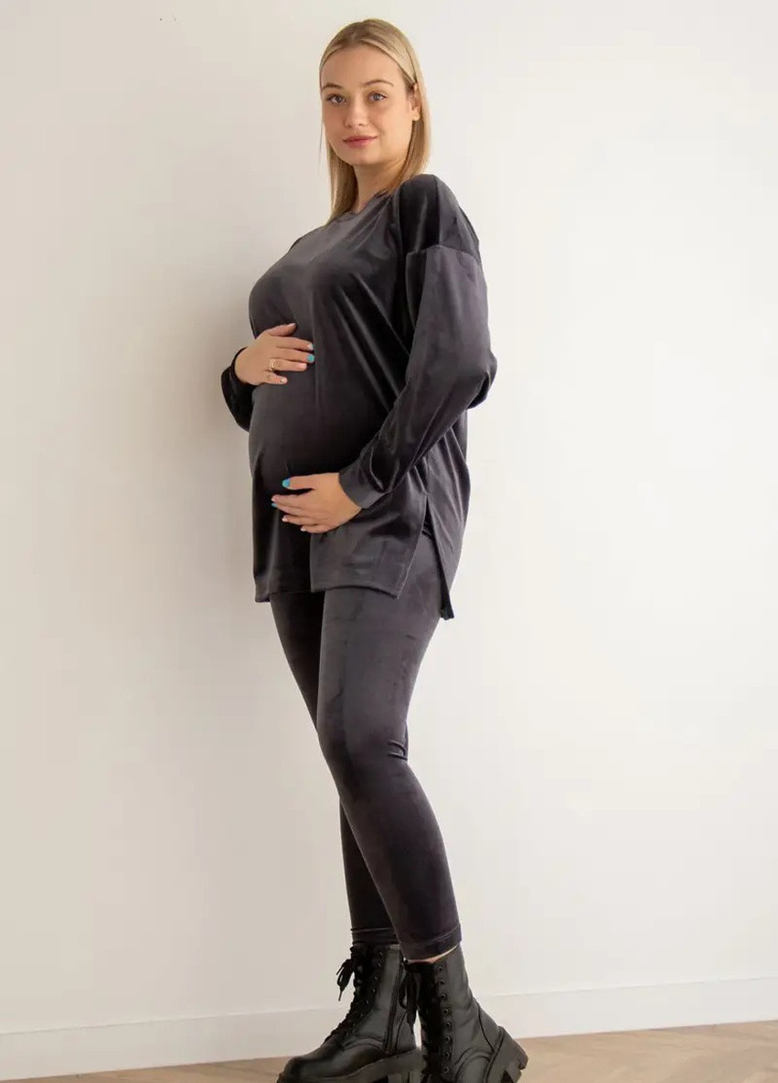 Костюм для беременных графитовый с кофтой oversize и зауженными лосинами гипоаллергенный велюр, 5473154-4-Г To Be (254967586)