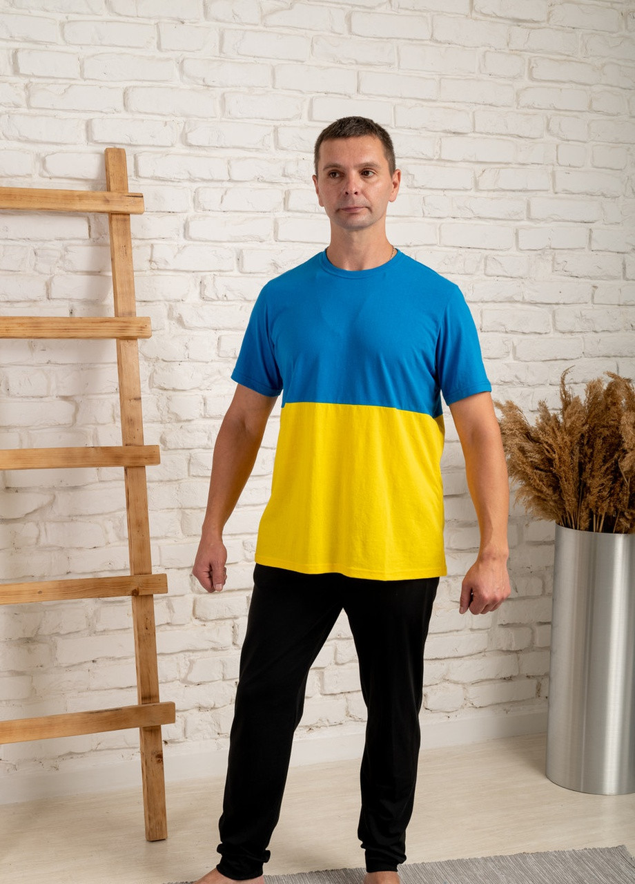 Синьо-жовта футболка чоловіча з коротким рукавом V.O.G.