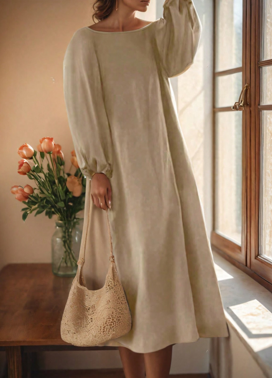 Світло-бежева кежуал сукня а-силует SHEIN однотонна