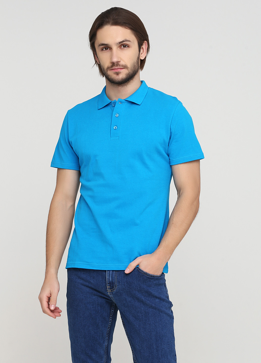 Мужская футболка поло 100% хлопок сине-бирюзовая Melgo поло (202462005)