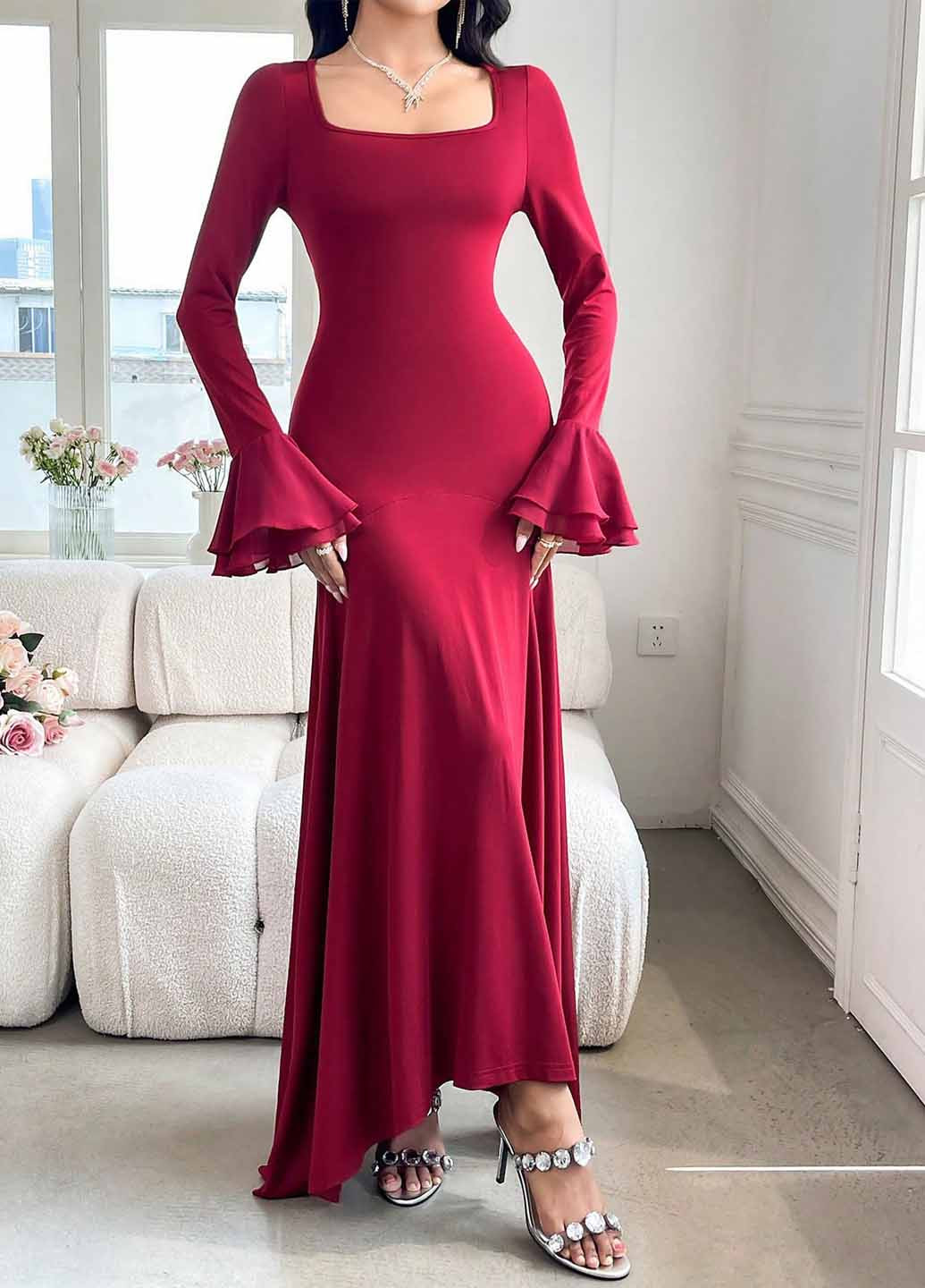 Бордова вечірня сукня годе SHEIN однотонна
