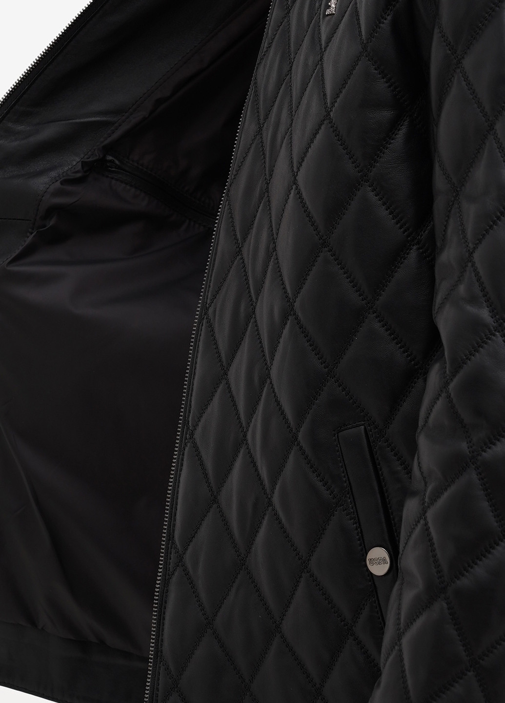 Черная демисезонная куртка кожаная U.S. Polo Assn.