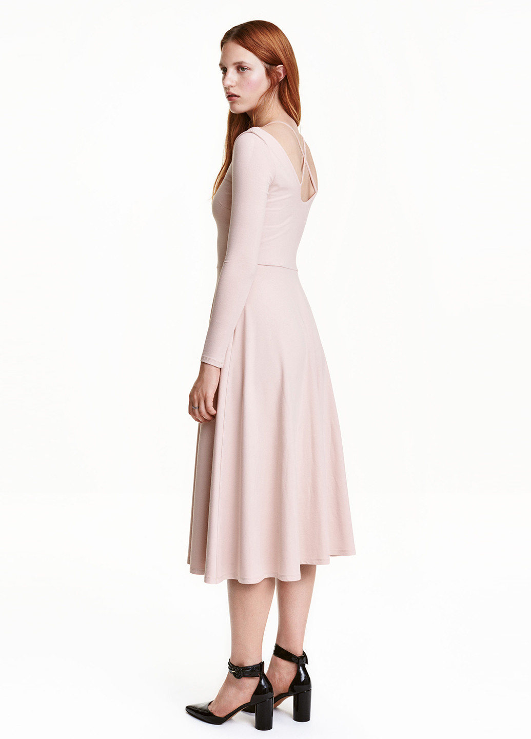 Пудровое кэжуал платье клеш H&M однотонное