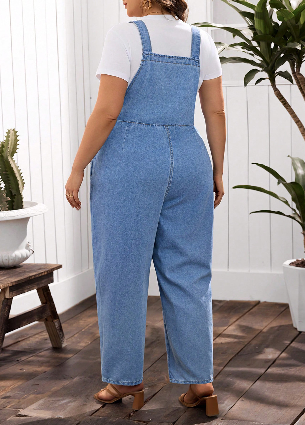 Комбинезон SHEIN комбинезон-брюки однотонный голубой денил, кэжуал хлопок, джинс