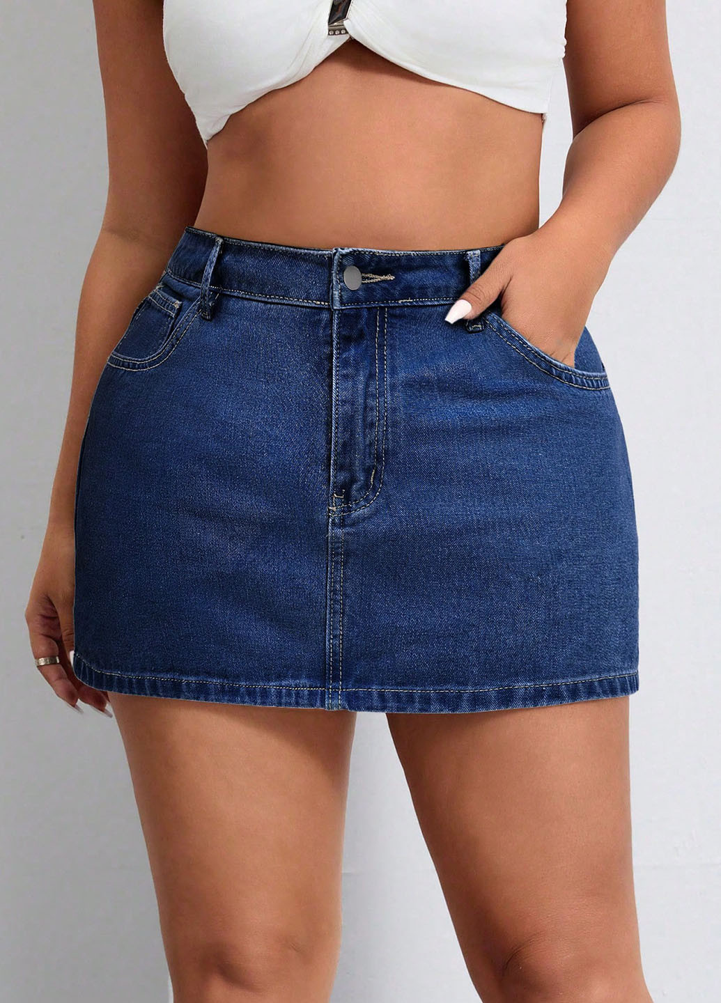 Темно-синяя джинсовая однотонная юбка SHEIN а-силуэта (трапеция)