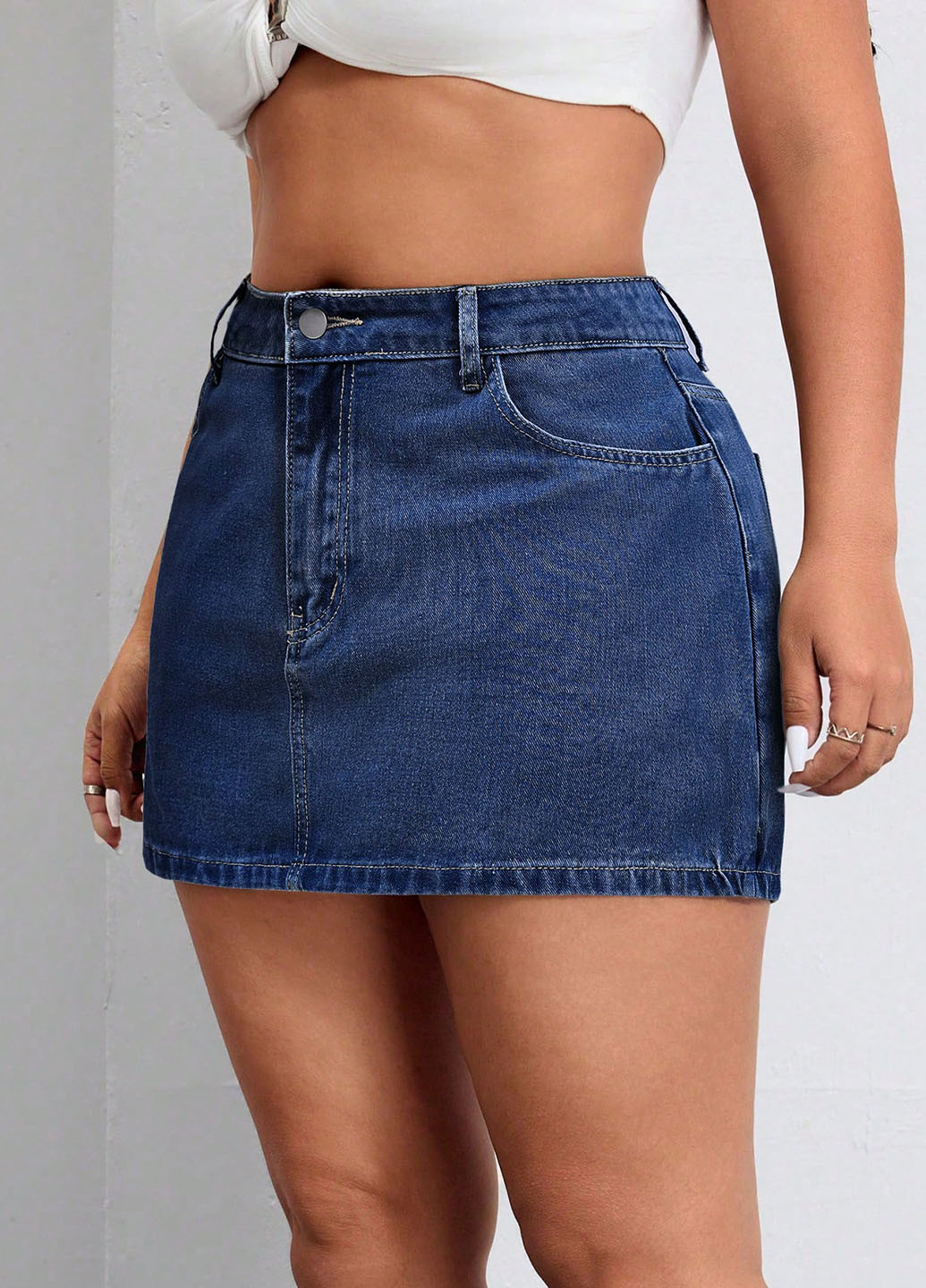 Темно-синяя джинсовая однотонная юбка SHEIN а-силуэта (трапеция)