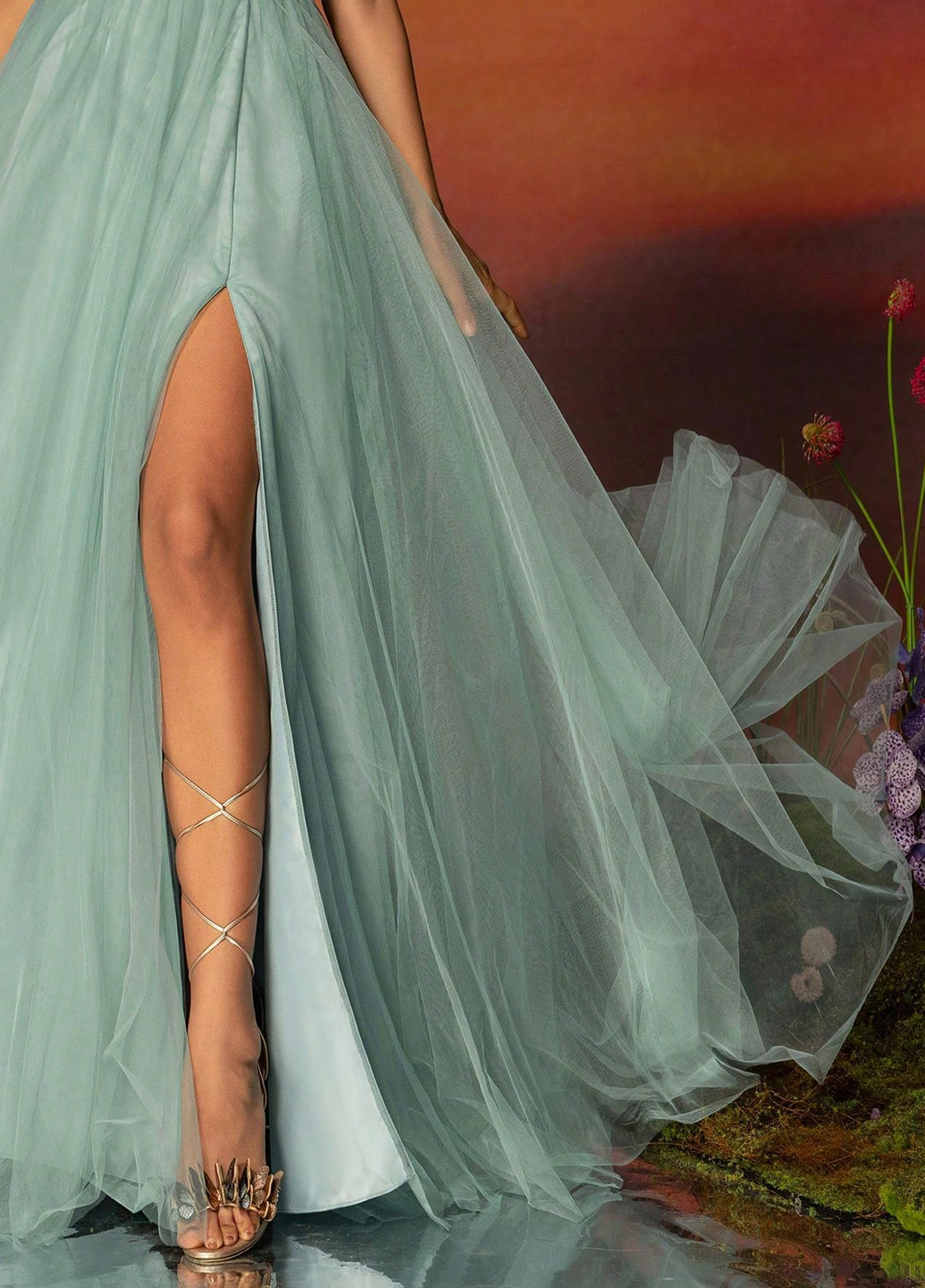 М'ятна святковий, вечірня сукня на одне плече SHEIN однотонна