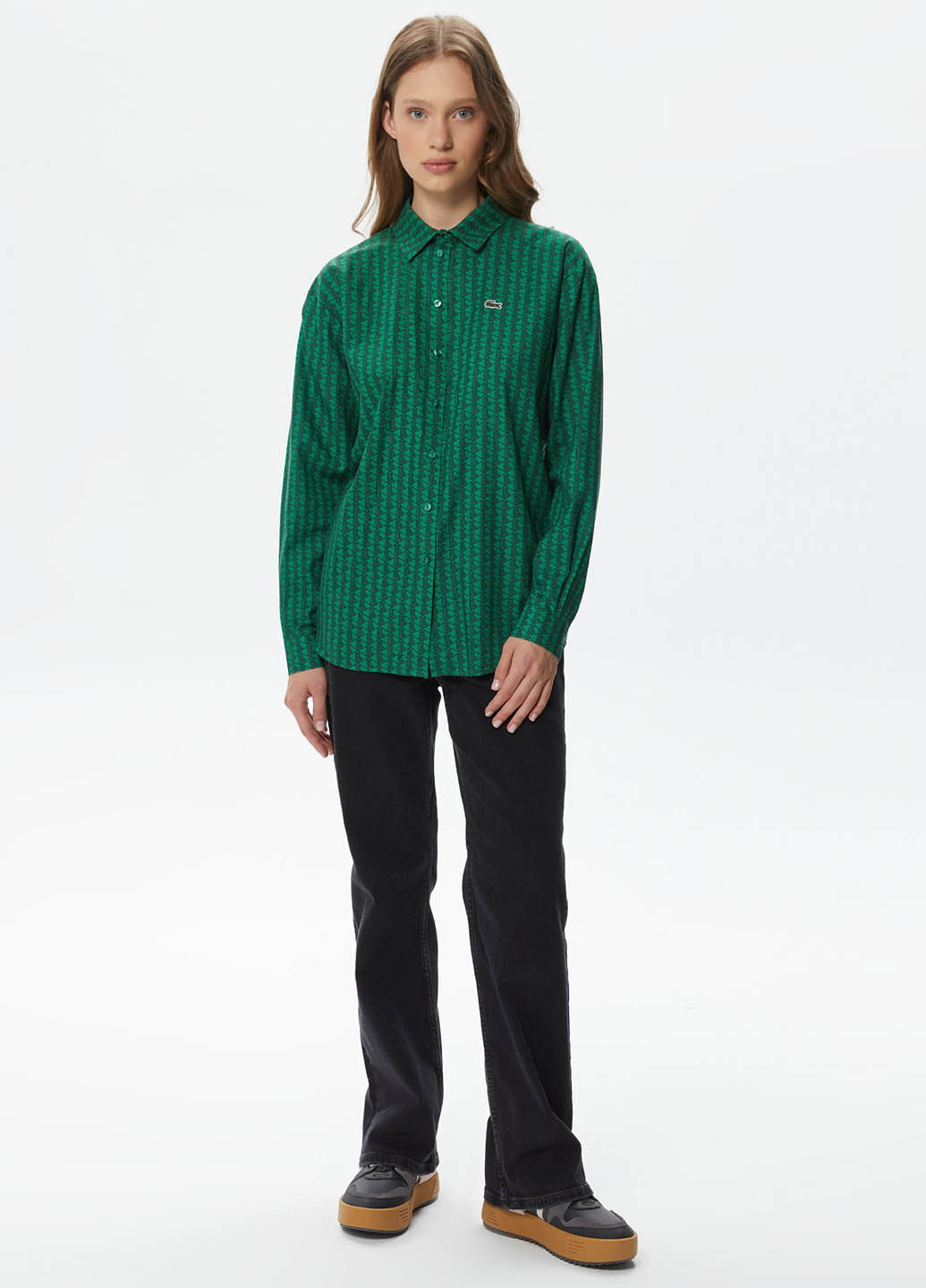 Зеленая кэжуал рубашка с рисунком Lacoste