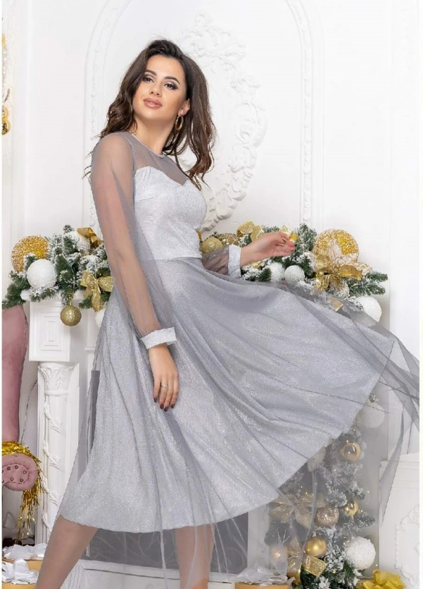 Серое вечернее платье FashionYouWant однотонное