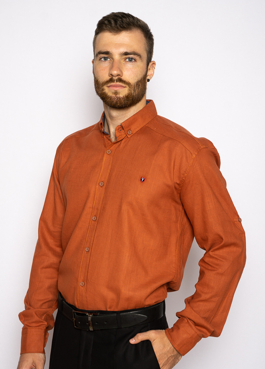 Терракотовая кэжуал, классическая рубашка однотонная Time of Style