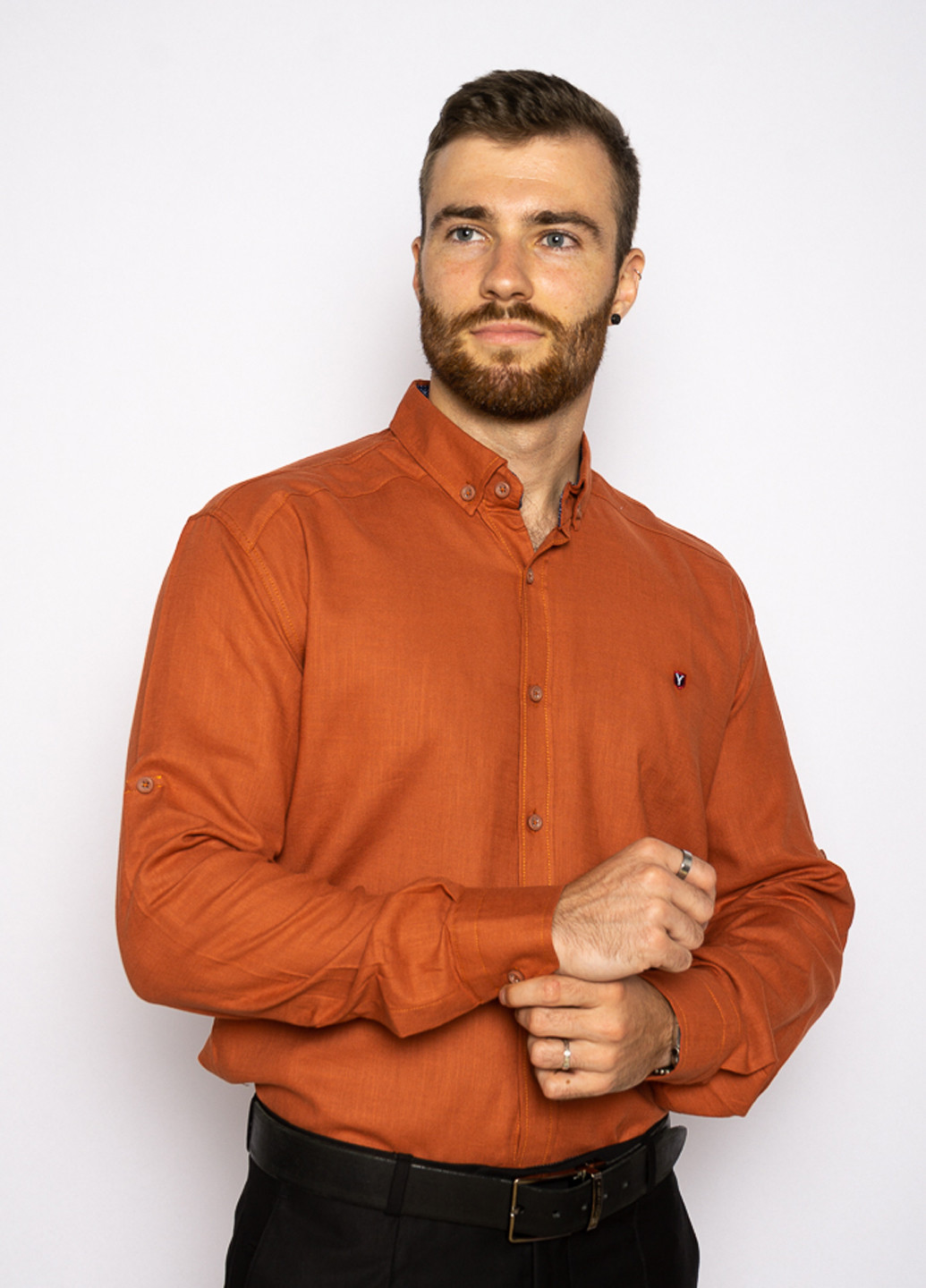 Терракотовая кэжуал, классическая рубашка однотонная Time of Style