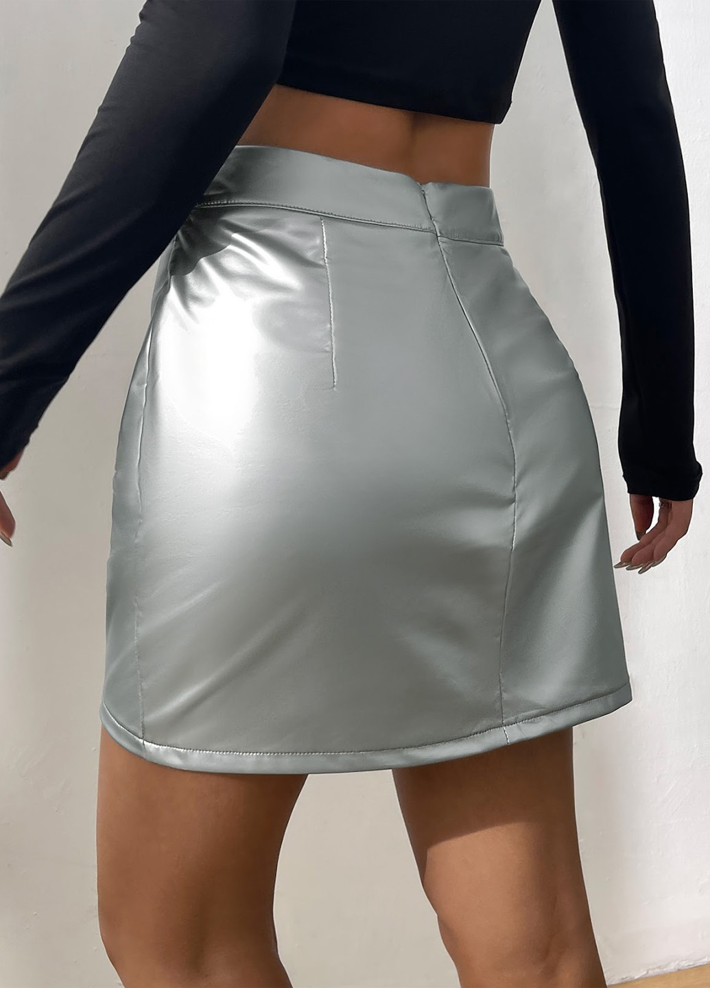 Серебряная коктейльный, кэжуал однотонная юбка SHEIN