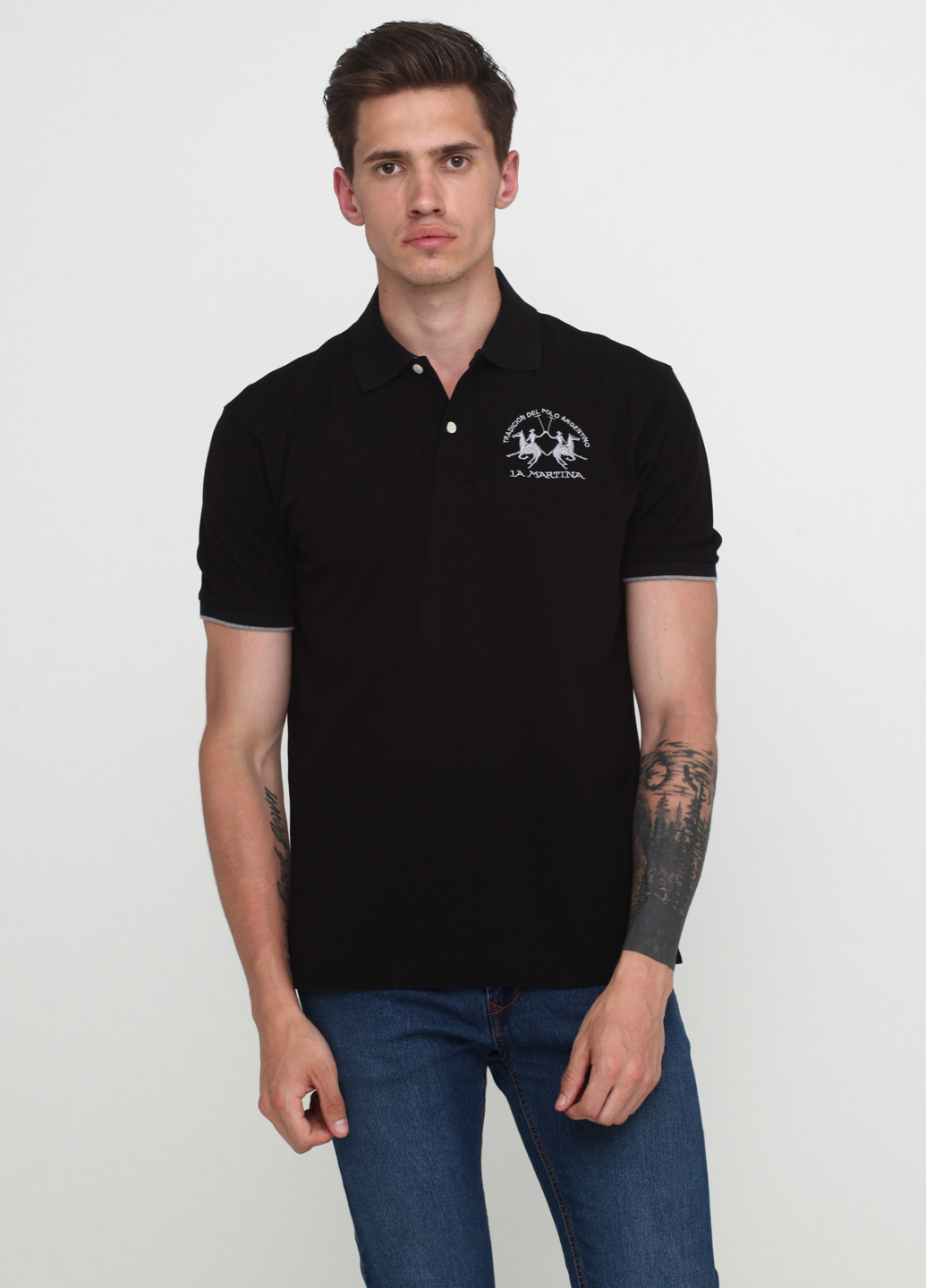 Черная футболка-поло для мужчин La Martina с логотипом