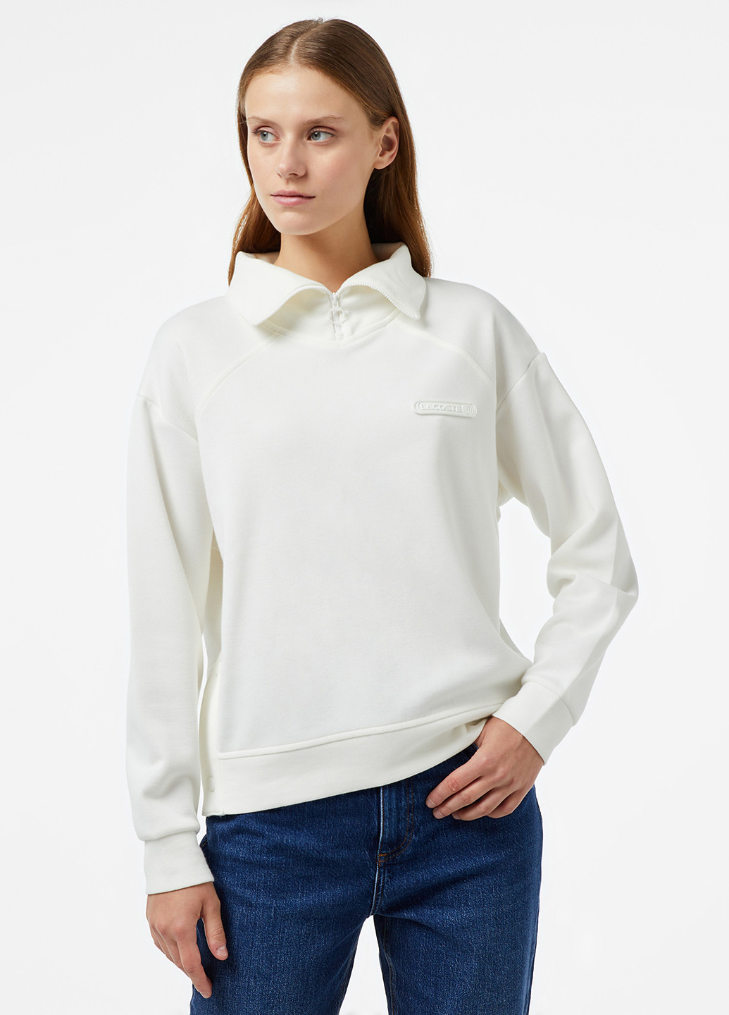 Белый свитшот Lacoste однотонный нашивки (329694358)