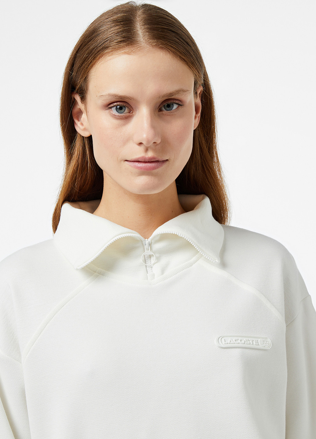 Белый свитшот Lacoste однотонный нашивки (329694358)