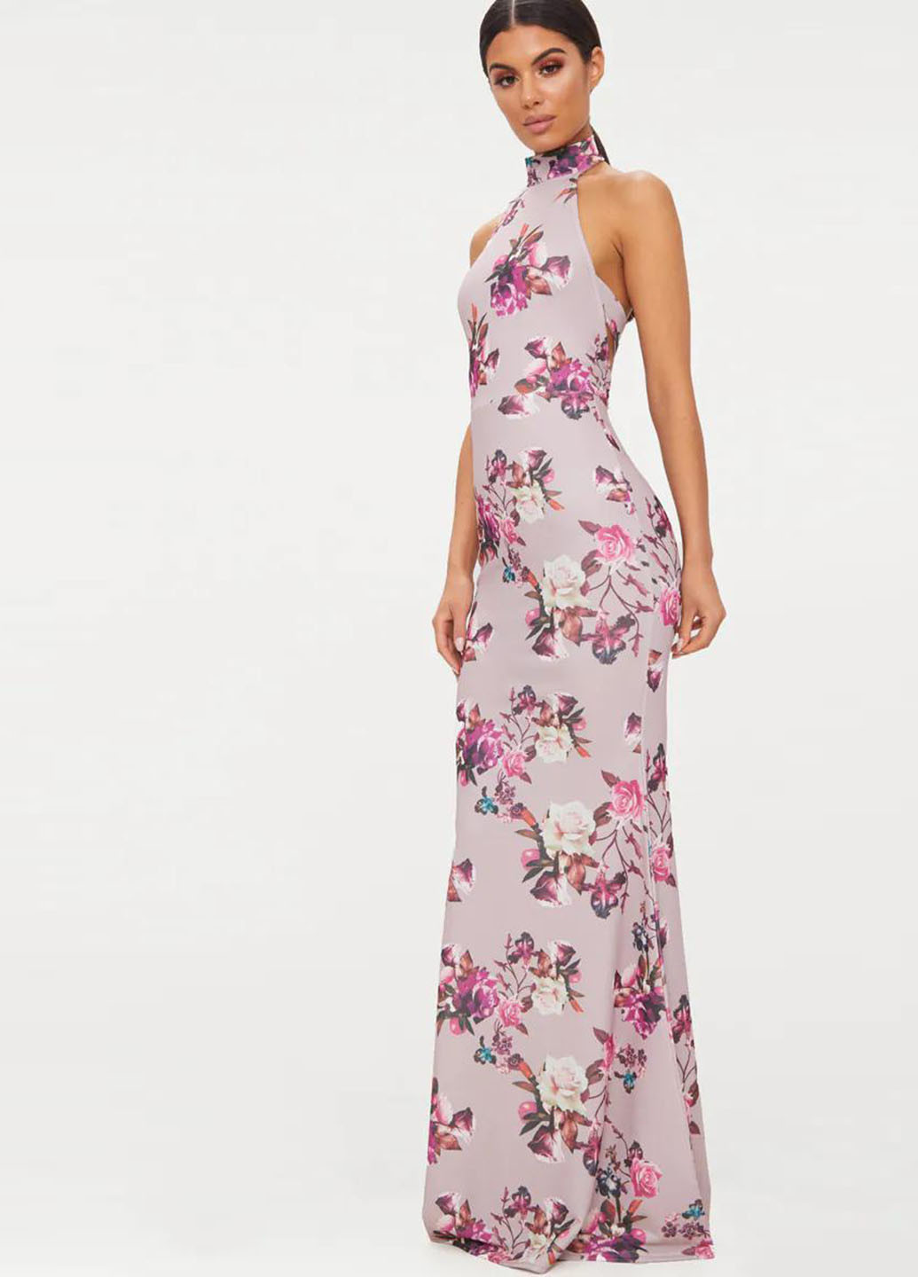 Розово-лиловое вечернее платье с открытой спиной PrettyLittleThing розы