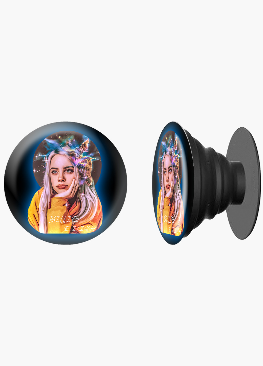 Попсокет (Popsockets) держатель для смартфона Билли Айлиш (Billie Eilish) (8754-1605) Черный MobiPrint (216748384)