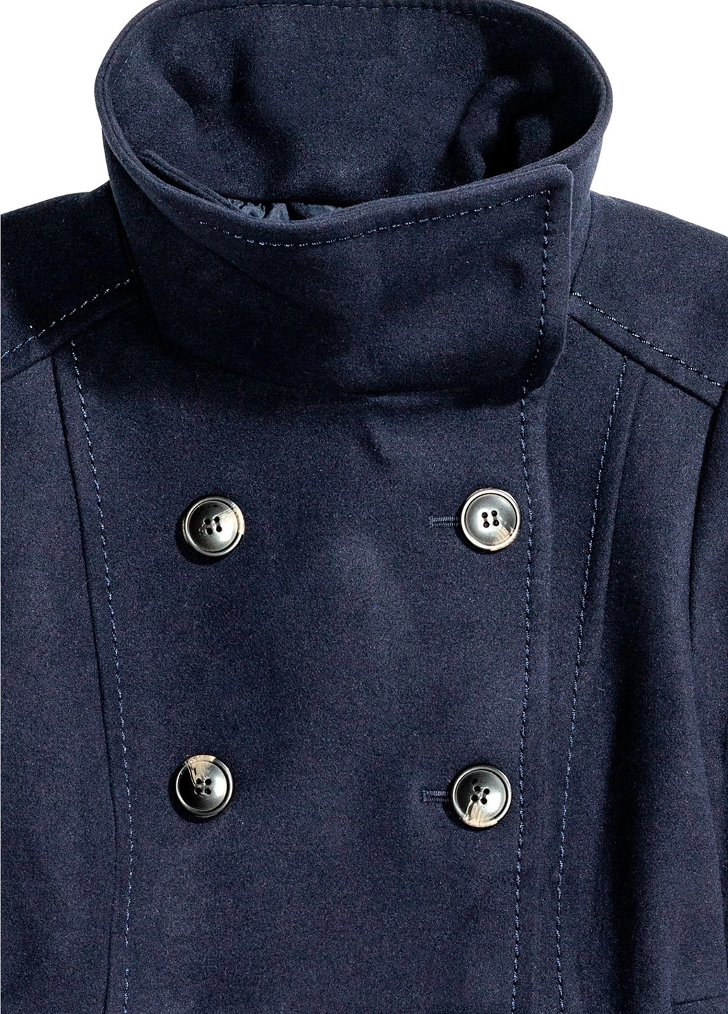 Темно-синее Кэжуал пальто двубортное H&M однотонное