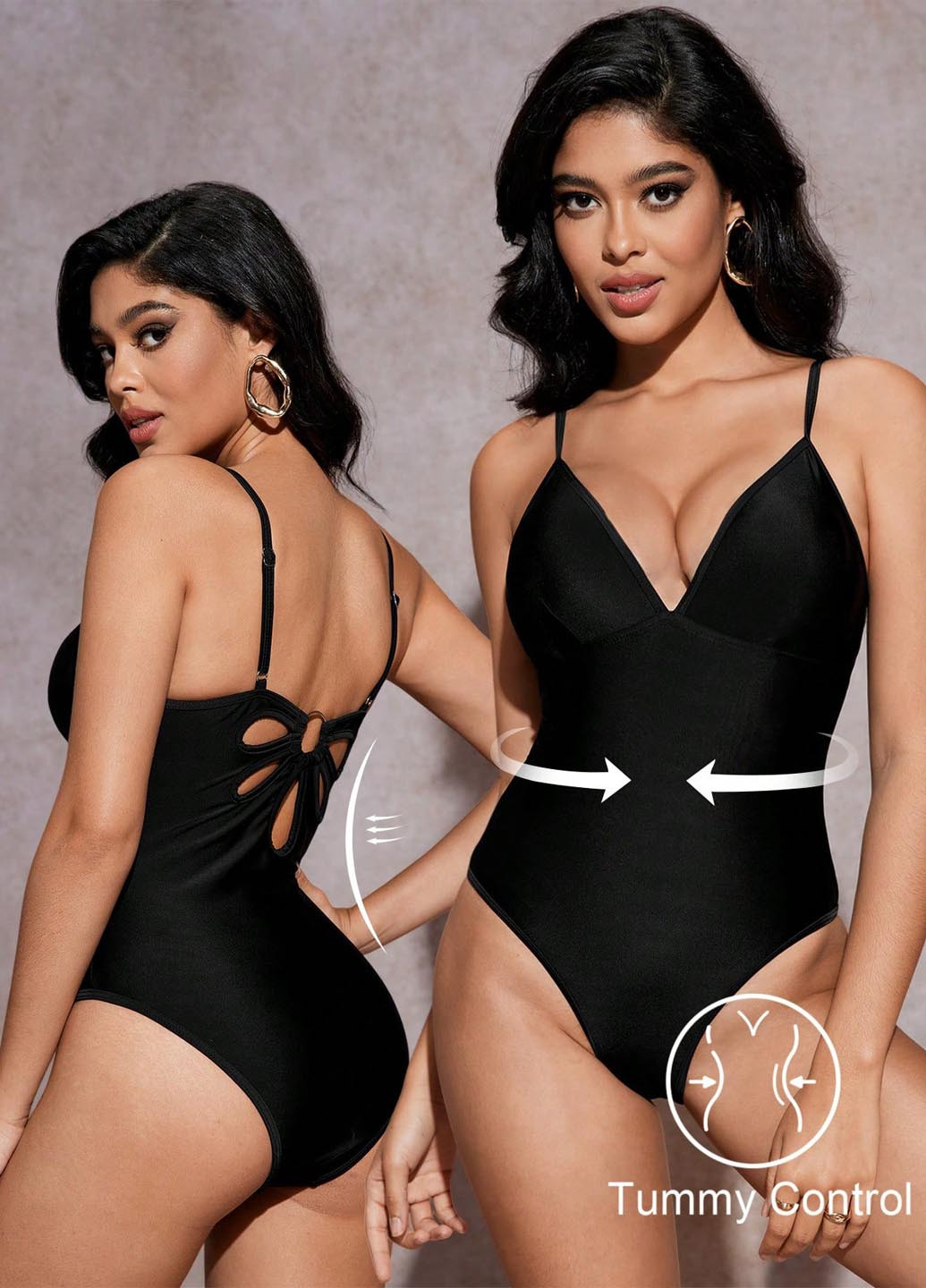 Черный летний купальник слитный, майо SHEIN