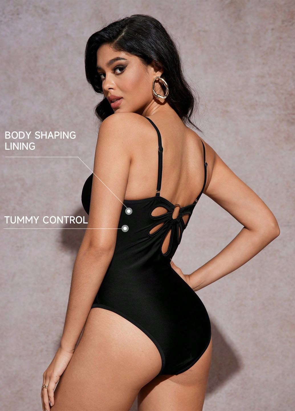 Черный летний купальник слитный, майо SHEIN