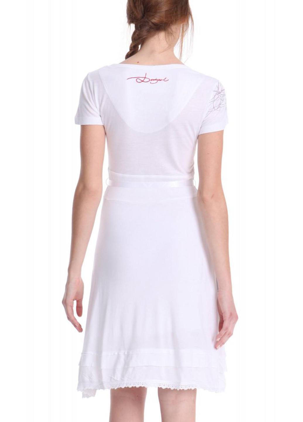 Белое кэжуал платье клеш Desigual с цветочным принтом