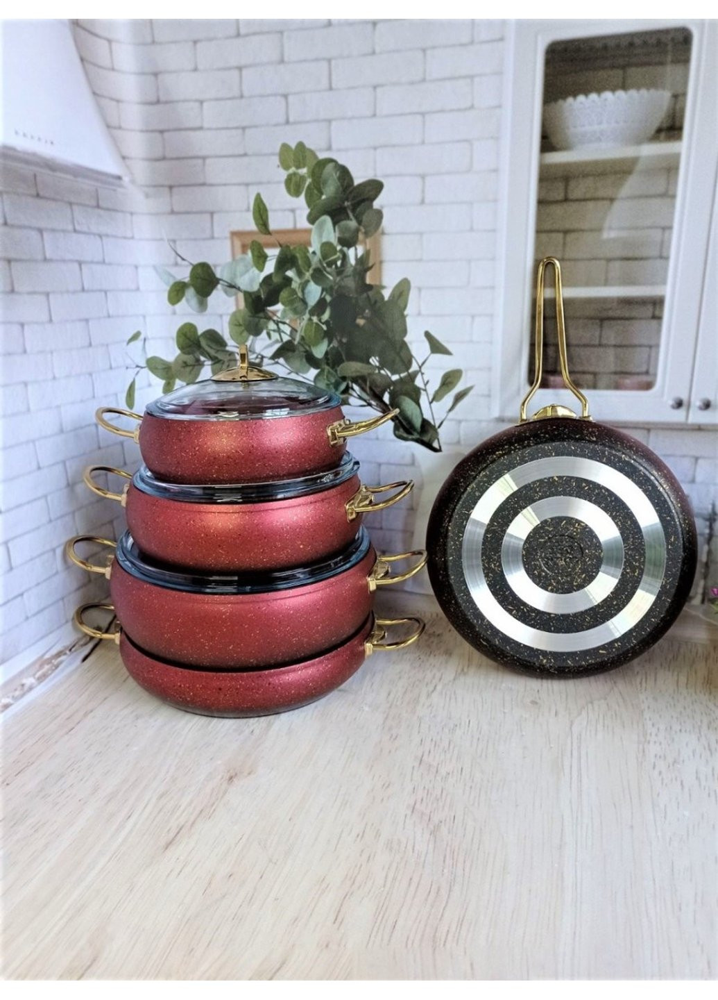 Набор посуды 3024-Red 9 предметов красный OMS (254651290)