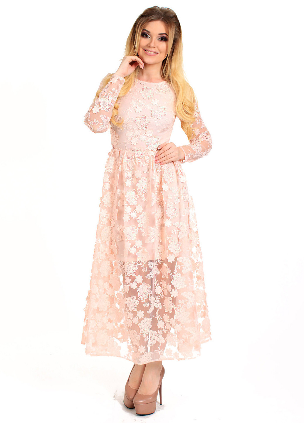 Персиковое вечернее платье Enigma с цветочным принтом