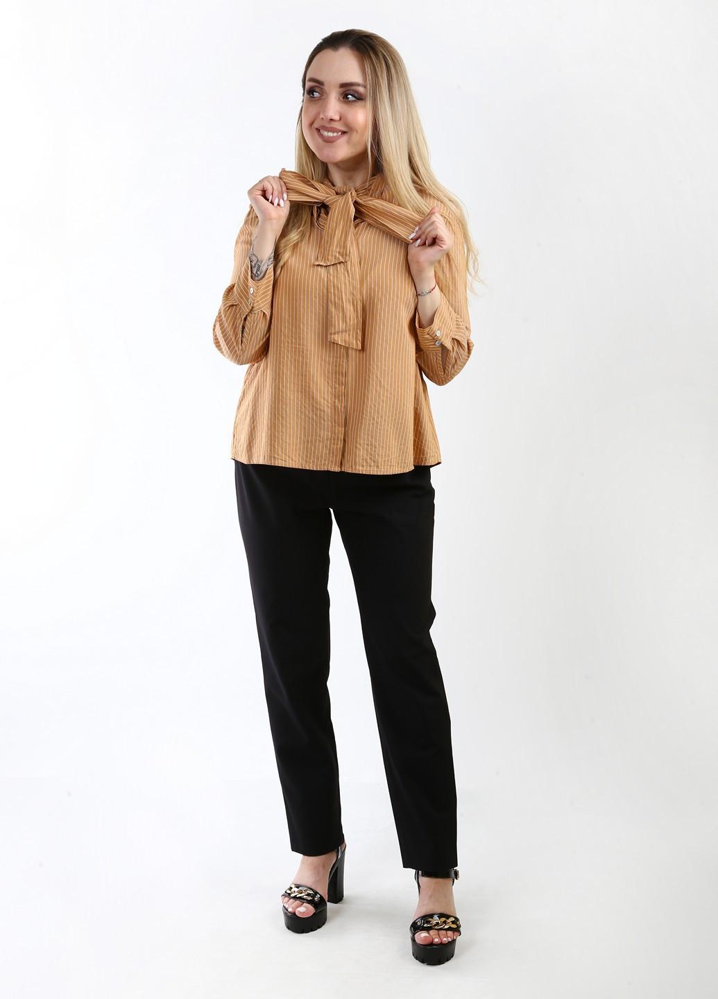 Светло-коричневая кэжуал рубашка в полоску Stefanel